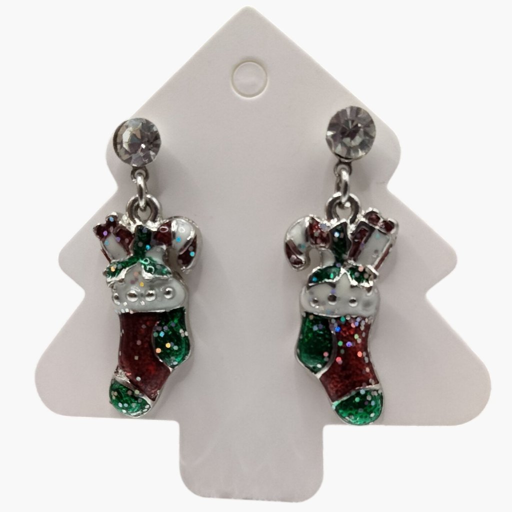Christmas Stocking Charm Earrings Enamel Rhinestone Holiday Jewelry 15$